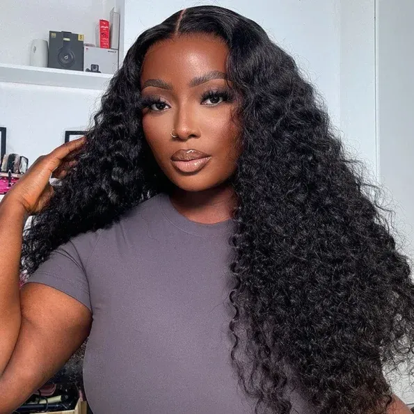Deep Wave Pull Go Drawstring Glueless 6×5 13×6 HD Lace Closure Human Hair Wig Pre Bleached Knots