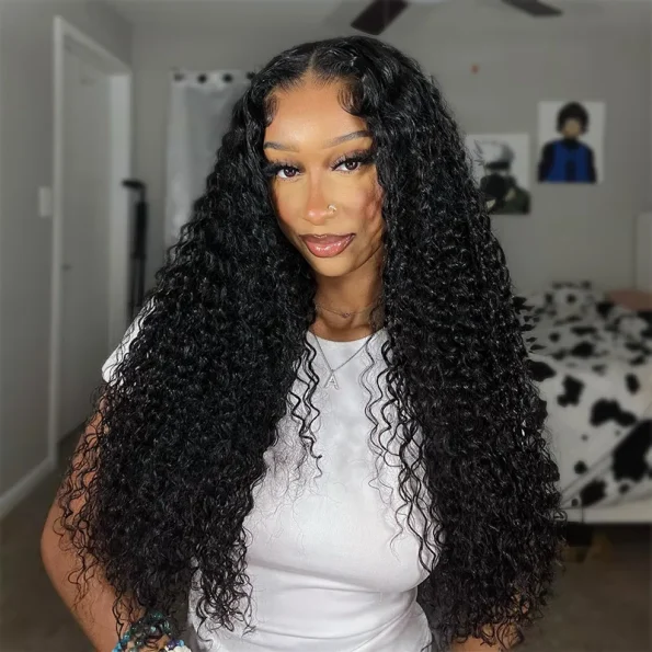 Deep Wave Pull Go Drawstring Glueless 6×5 13×6 HD Lace Closure Human Hair Wig Pre Bleached Knots