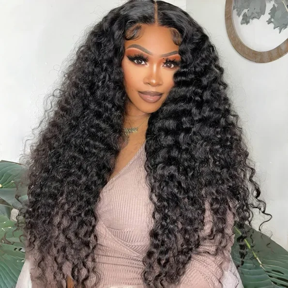 Deep Wave Pull Go Drawstring Glueless 6×5 13×6 HD Lace Closure Human Hair Wig Pre Bleached Knots