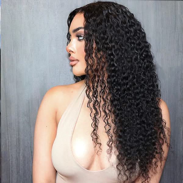 Deep wave 5x5 closure wig with HD lace, glueless design, long length, 100% human hair from Onime Hair, mid part style