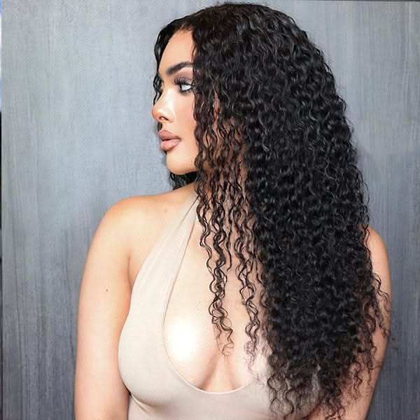 Deep wave 5x5 closure wig with HD lace, glueless design, long length, 100% human hair from Onime Hair, mid part style