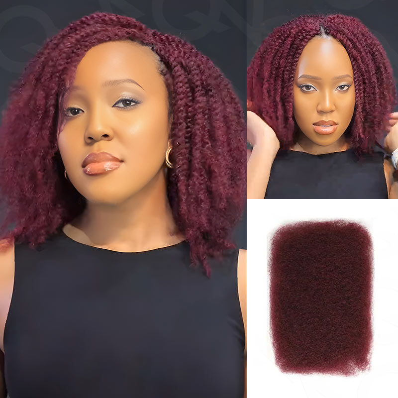 Onimehair™ Affordable Afro Kinky Bulk Human Hair 99J Burgundy Color For Braiding DreadLock