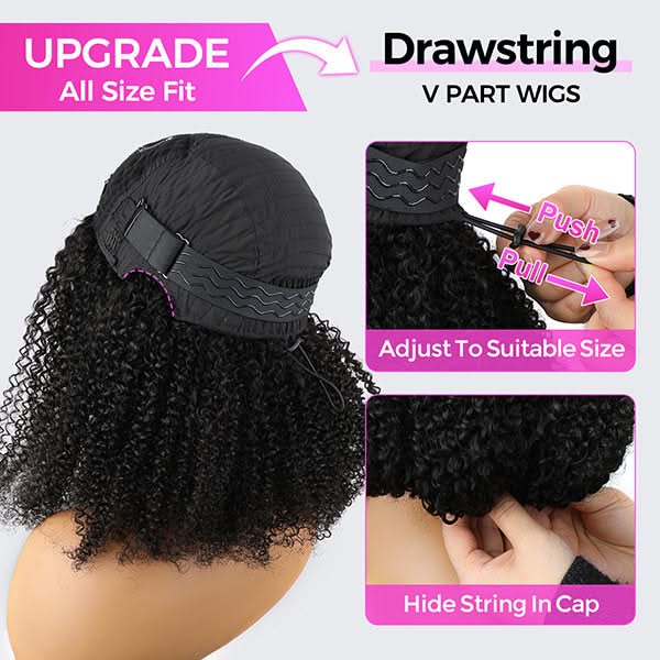 Pre Styled Butterfly Cut Layered Yaki Body V Part Human Hair Wigs With Drawstring 250% Density - Onime Hair