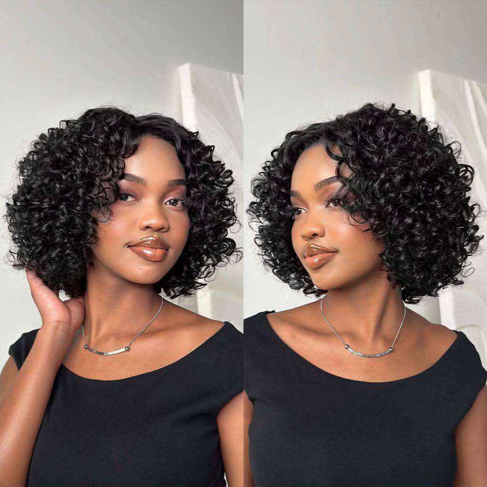 MySite Retro Curly 6X5 Glueless Lace Human Hair Wig with Bangs in color, showcasing curly texture and lace front design.