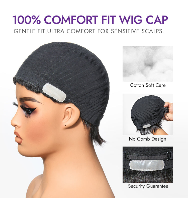Throw On & Go Short Cut with Bangs Wig Ultra Comfort Cotton Cap Glueless Wig Hair Loss Friendly - US Only-09