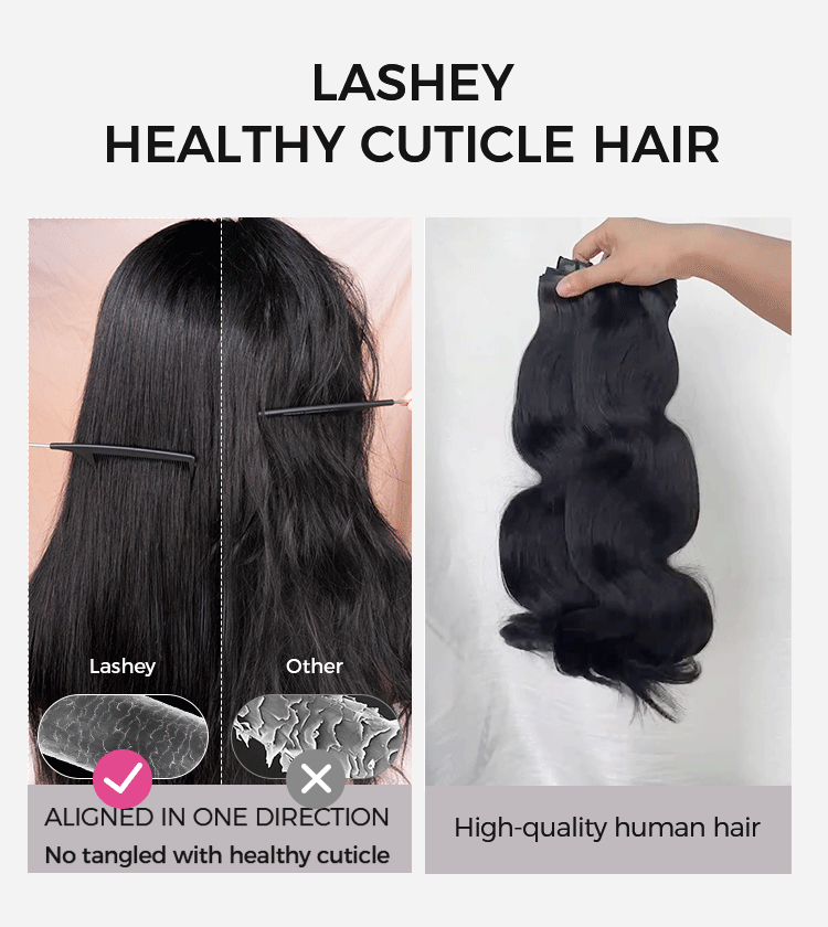 Lashey Upgraded Invisi Edge Seamless Clip in Hair Extensions Body Wave Human Hair