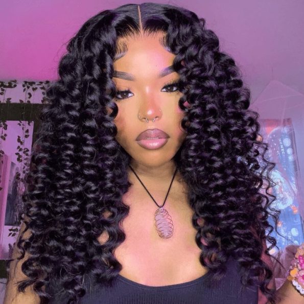 Spiral Deep Curl Fluffy Style Glueless Human Hair Wig Pre Bleached & Plucked Pull Go Drawstring