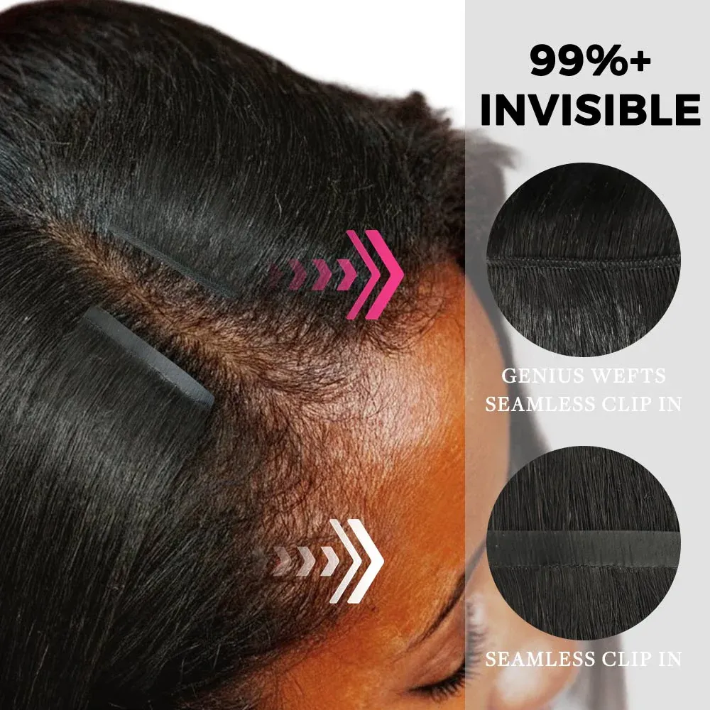 Onime Genius Seamless Clip in Hair Extensions Deep Wave Real Human Hair