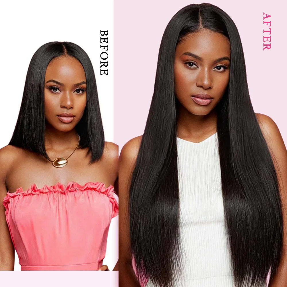 Onime Genius Seamless Clip in Hair Extensions Silky Straight Real Human Hair