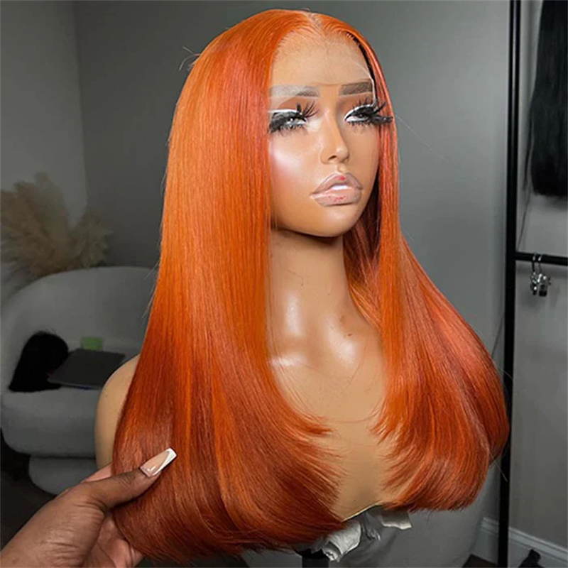 Onime Ginger Orange Layered Cut Transparent Lace Wig With Butterfly Wolf Cut 5x5 13x6 Straight Human Hair Wig