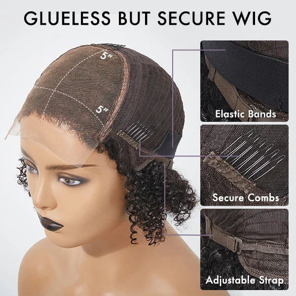 Onimehair™Coily Curly 5x5 Closure HD Lace Glueless Pre-Cut Wig with Breathable Cap
