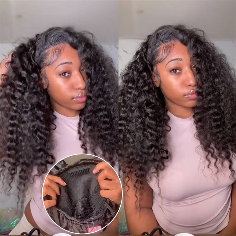 Onime 3 In 1 Half Wig Burmese Curly Glueless Flexi-Fit Drawstring Human Hair Wigs