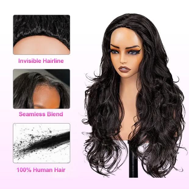 Pre Styled Butterfly Cut Layered Yaki Body V Part Human Hair Wigs With Drawstring 250% Density - Onime Hair