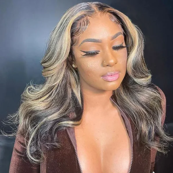 Blonde Highlight Loose Body Wave Glueless 6×5 Closure Pre-Cut Lace Wig Balayage Color 200% Density
