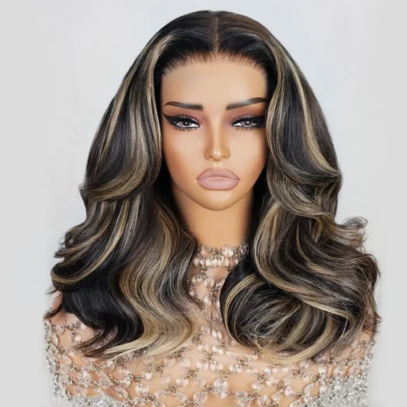 Blonde Highlight Loose Body Wave Glueless 6×5 Closure Pre-Cut Lace Wig Balayage Color 200% Density