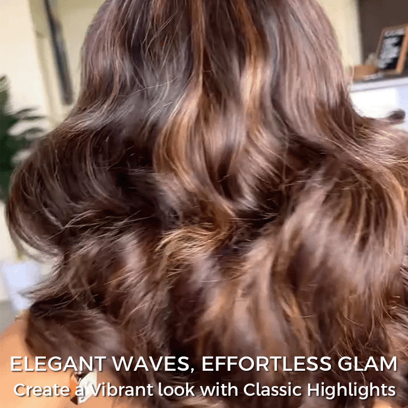 Ombre Brown Highlight Color Loose Wave Wig Butterfly Layered Cut 6×5 Glueless Wig 200% Density