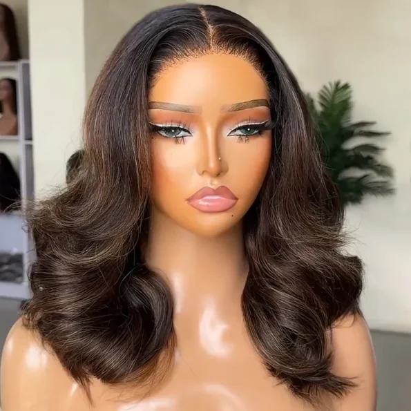 Ombre Brown Highlight Color Loose Wave Wig Butterfly Layered Cut 6×5 Glueless Wig 200% Density