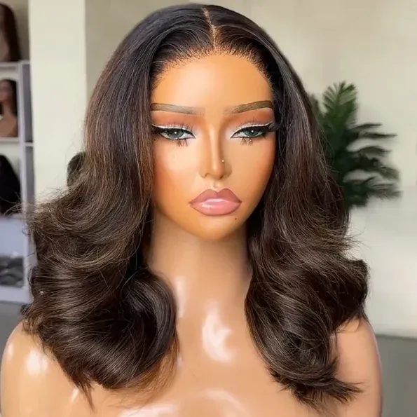 Ombre Brown Highlight Color Loose Wave Wig Butterfly Layered Cut 6×5 Glueless Wig 200% Density