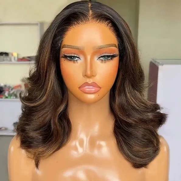 Ombre Brown Highlight Color Loose Wave Wig Butterfly Layered Cut 6×5 Glueless Wig 200% Density