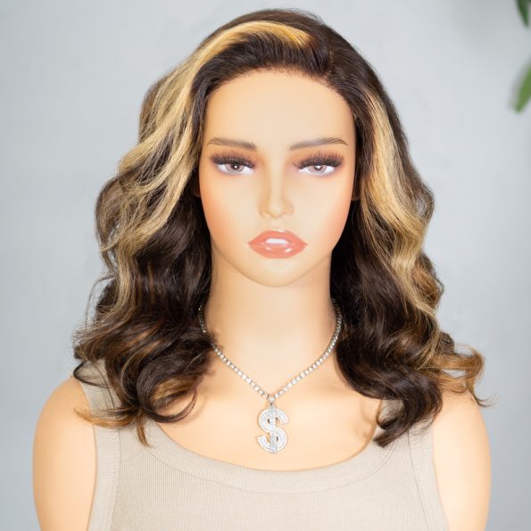 Brown Mix Blonde Highlight Short Loose Body Wave Glueless 6×5 Lace Wig Pre Everything