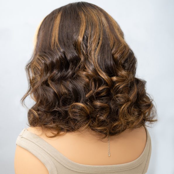 Brown Mix Blonde Highlight Short Loose Body Wave Glueless 6×5 Lace Wig Pre Everything
