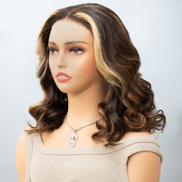 Brown Mix Blonde Highlight Short Loose Body Wave Glueless 6×5 Lace Wig Pre Everything