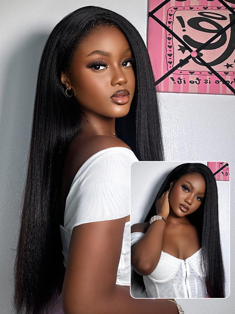 Onimehair™ 3 In 1 Half Wig Yaki Straight Glueless Install Half Wig With Draw-string Beginner Friendly