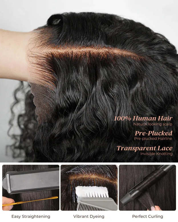 MySite Water Wave Glueless Flexi-Fit 13x4 frontal lace wig with fluffy curly texture and pre-cut lace for natural styling.