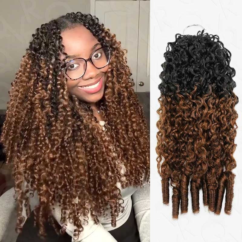 Onimehair 16A Burmese Curly Feather Crochet Hair extensions in T1B/30, natural soft pre-looped crochet braids for women