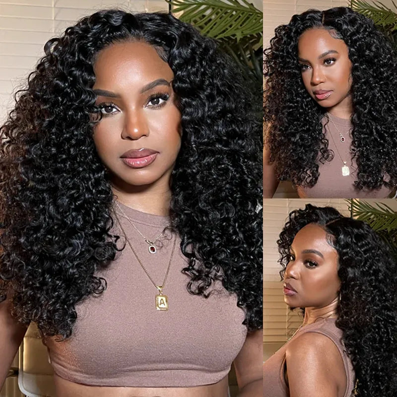 MySite water wave glueless flexi-fit 13x4 frontal lace wig with fluffy curly texture and pre-cut lace for easy styling.