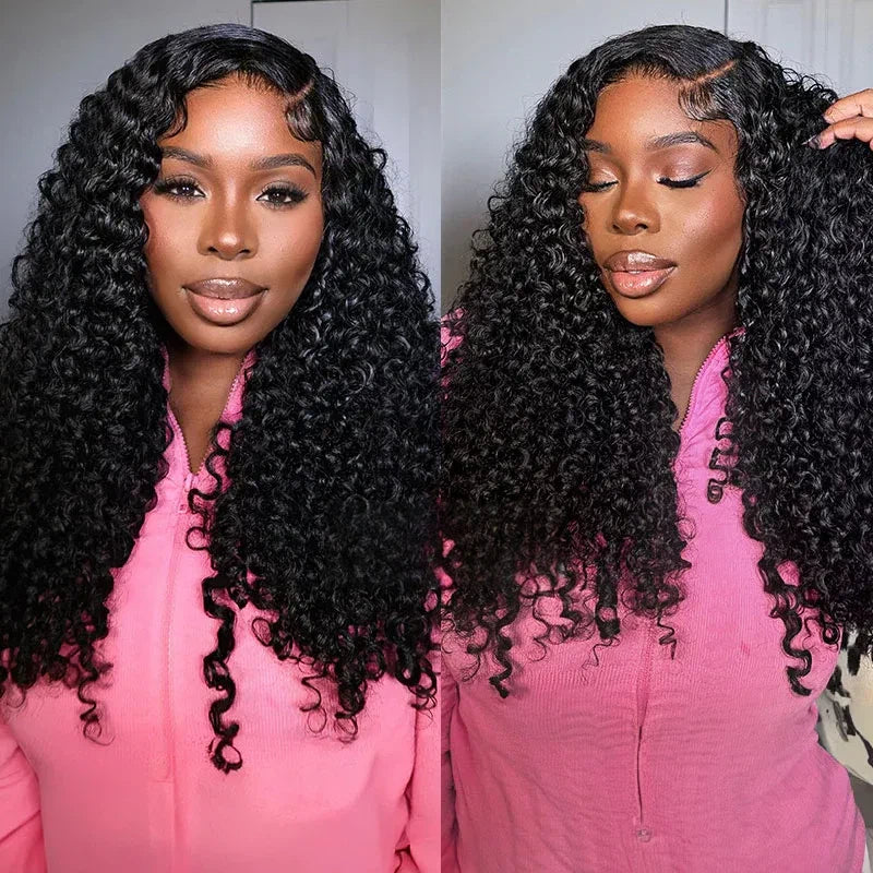 MySite water wave glueless flexi-fit 13x4 curly lace front wig with pre-cut lace and fluffy texture, styled in natural curly waves.