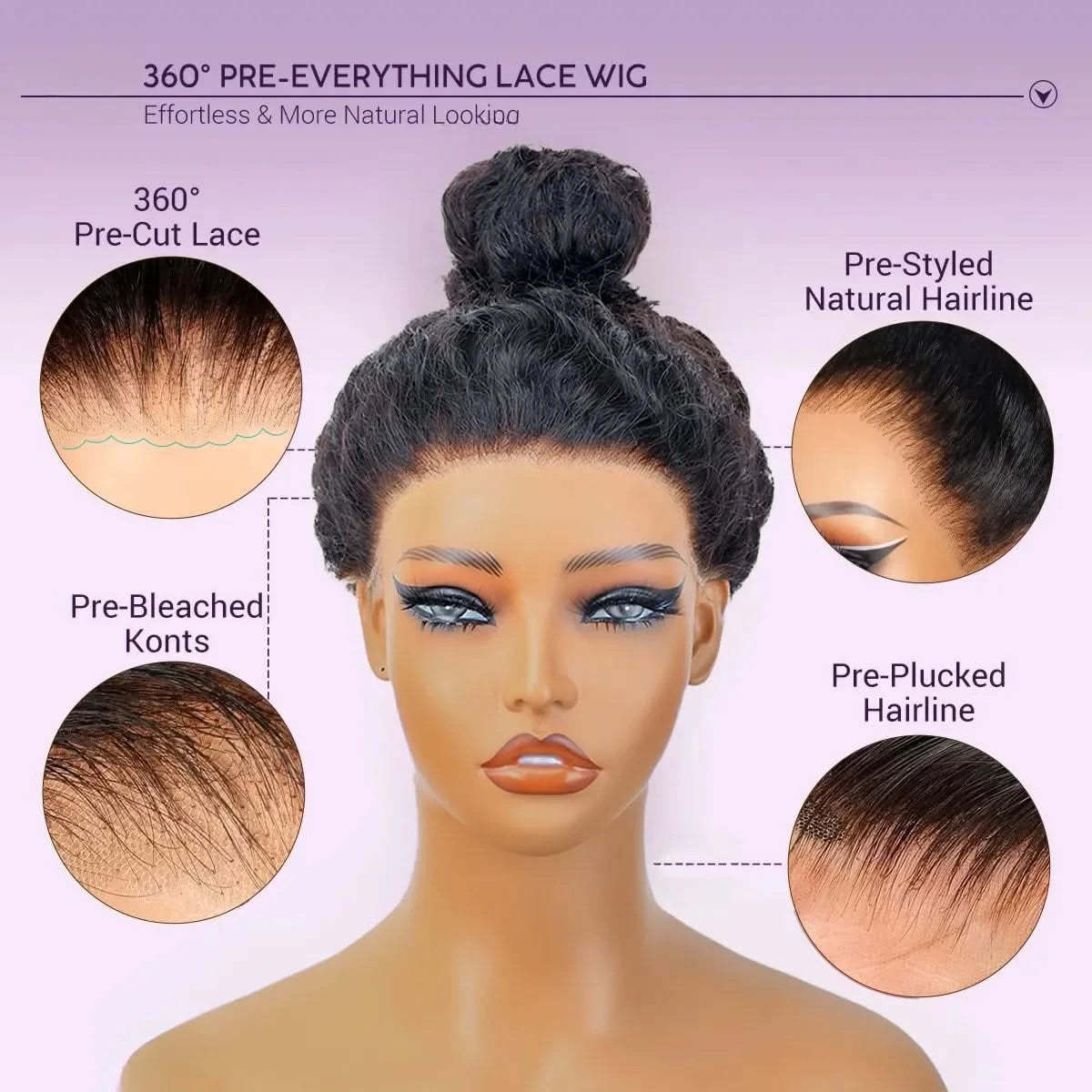 MySite Water Wave 360 lace wig with flexible cap, long human hair, pre-bleached, pre-plucked, and invisible drawstring closure.
