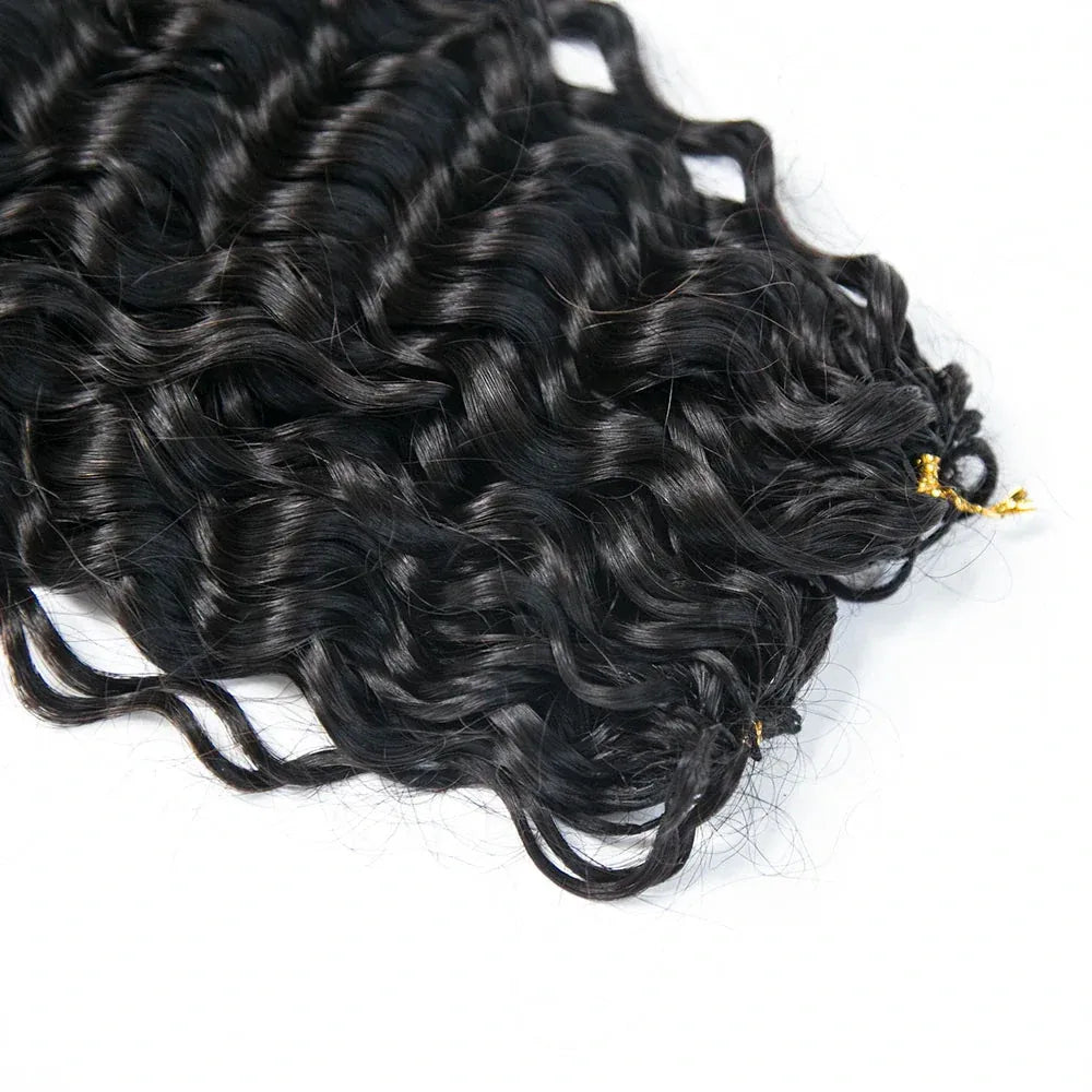 12A water wave crochet hair extensions by Onime Hair, 100% human hair with soft, natural texture, styled in knotless crochet technique.