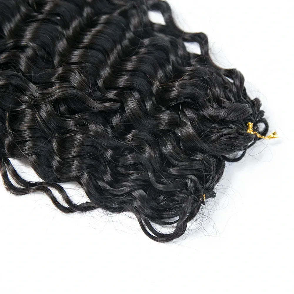 12A water wave crochet hair extensions by Onime Hair, 100% human hair with soft, natural texture, styled in knotless crochet technique.