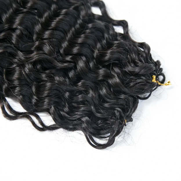 12A water wave crochet hair extensions by Onime Hair, 100% human hair with soft, natural texture, styled in knotless crochet technique.