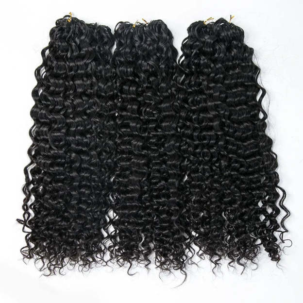 12A water wave crochet hair extensions by mysite, 100% human hair with soft, natural texture and knotless pre-separated style.