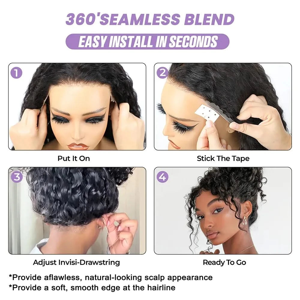 My site Water Wave 360 lace wig with flexi-fit cap, human hair, pre-bleached, pre-plucked, and pre-cut lace, long style.