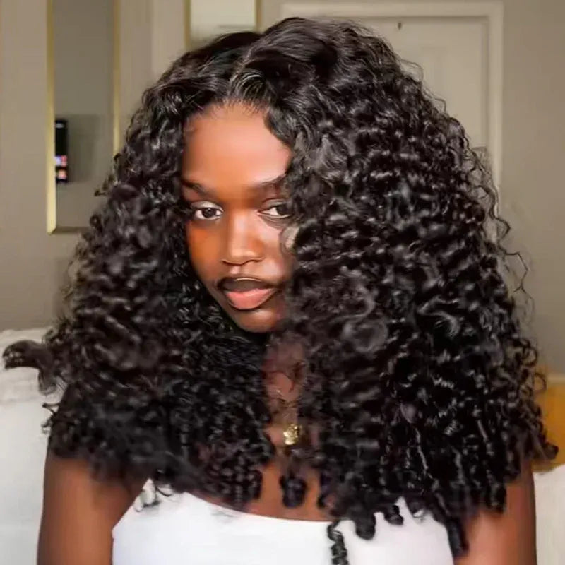 Burmese curly wig with 200% density, 5x5 HD lace closure, glueless pre-cut lace, on Onime Hair displayed in the image.