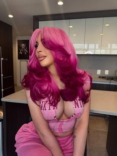 Onimehair™ 250% Density Ombre  Pink Red13x4 Lace Front Body Wave Human Hair Wigs