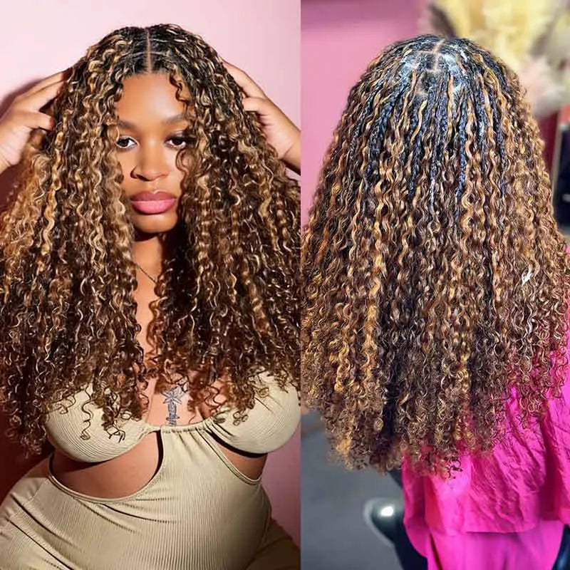 Onimehair 16A Burmese curly crochet human hair extensions in #P4/27 highlights, pre-looped soft natural curly braids for women