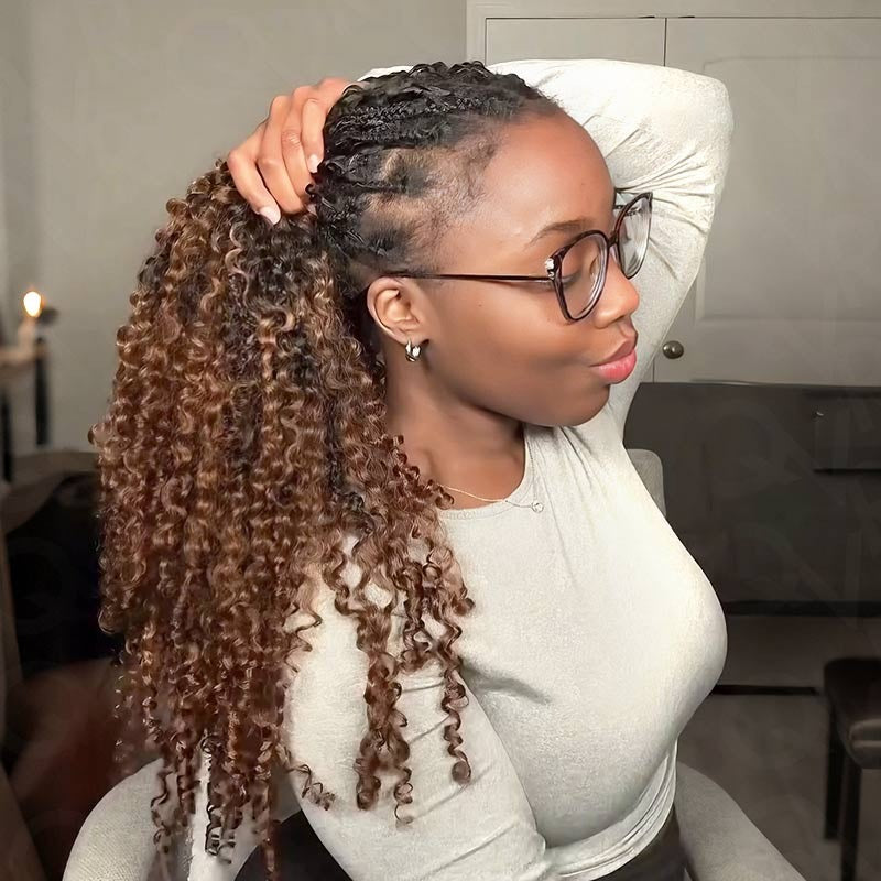 Onimehair 16A Burmese curly feather crochet hair extensions in T1B/30, natural soft pre-looped human hair for women.