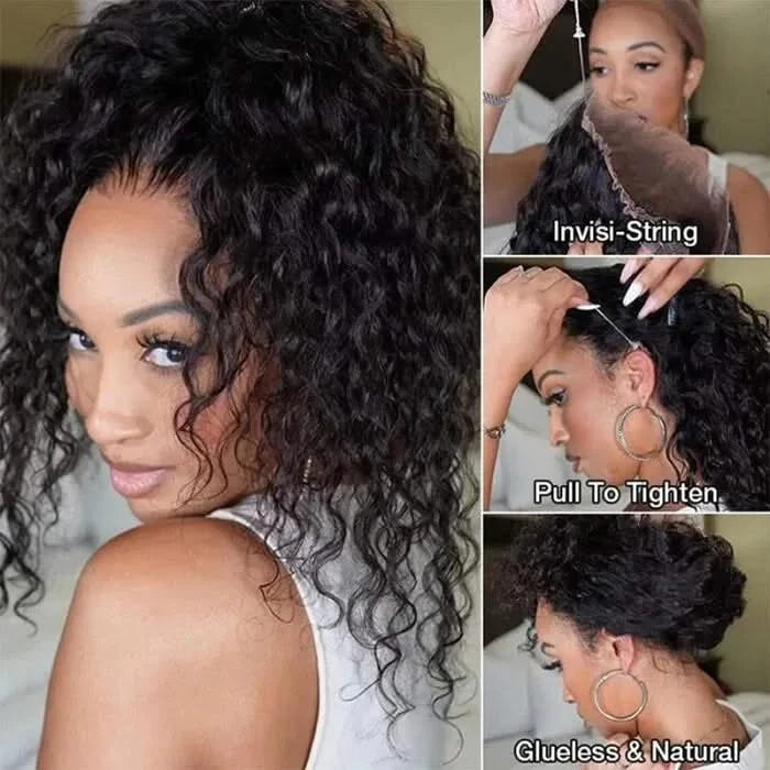 MySite Water Wave 360 Lace Flexi-Fit Invisi Drawstring Cap long wig made of 100% human hair with pre-bleached, pre-plucked lace