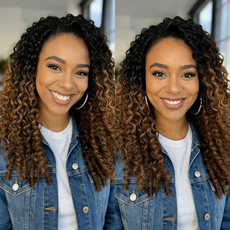 Onimehair 16A Burmese curly feather crochet hair extensions in #T1B/30, natural soft pre-looped human hair braids for women