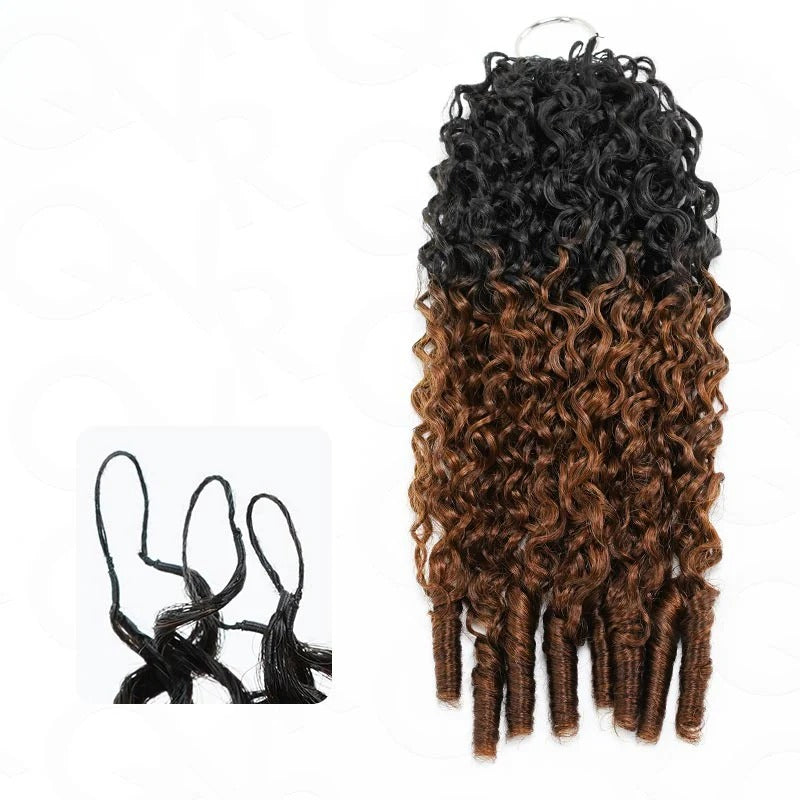 Onimehair 16A Burmese curly feather crochet hair extensions in T1B/30, natural soft pre-looped crochet braids for women