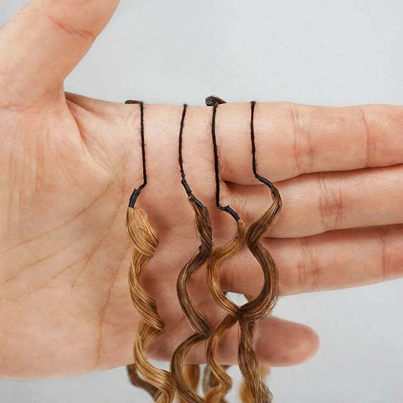 Onimehair Burmese curly feather crochet hair extensions in #P4/27 highlights, natural soft pre-looped human hair for women