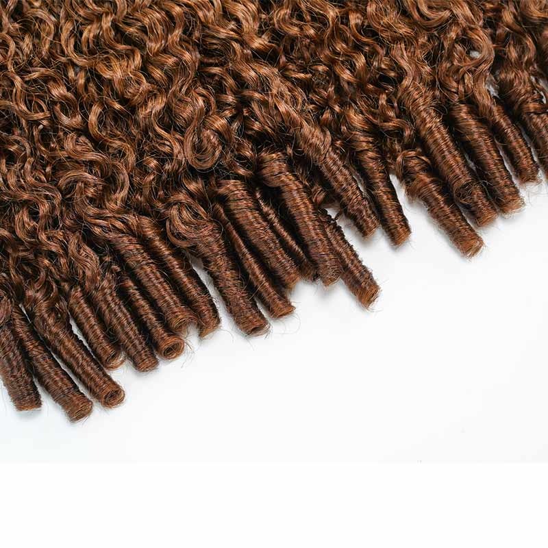 Onimehair 16A Burmese curly feather crochet hair extensions in T1B/30 with natural soft, pre-looped human crochet braids for women.