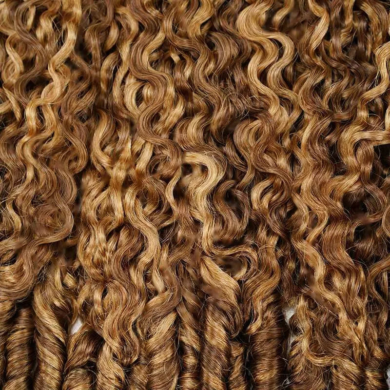 Onimehair Burmese curly feather crochet hair extensions in #P4/27, natural soft human hair pre-looped for women, by mysite.