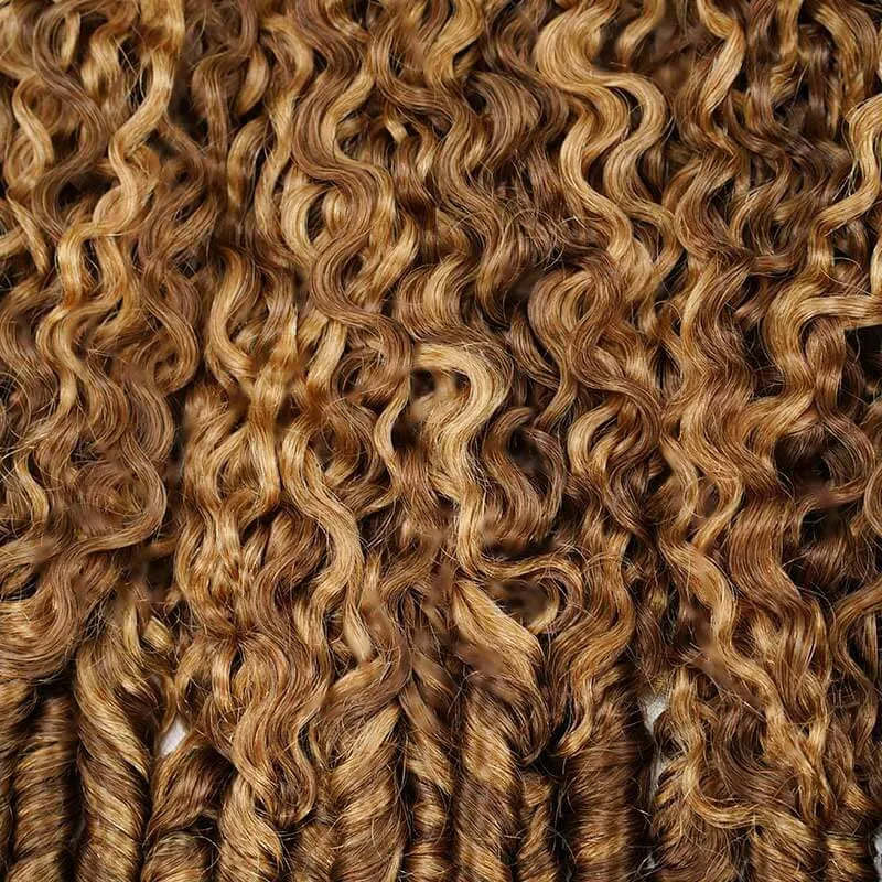 Onimehair Burmese curly feather crochet hair extensions in #P4/27, natural soft human hair pre-looped for women, by mysite.