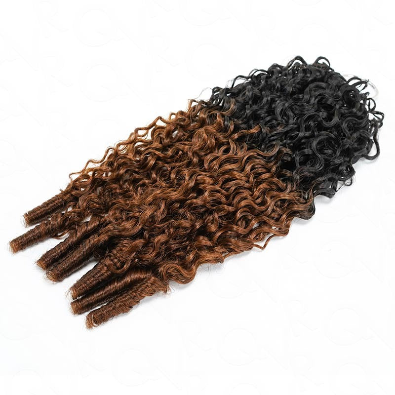 Onimehair 16A Burmese Curly Feather Crochet Hair extensions in T1B/30, pre-looped, natural soft human hair for women.