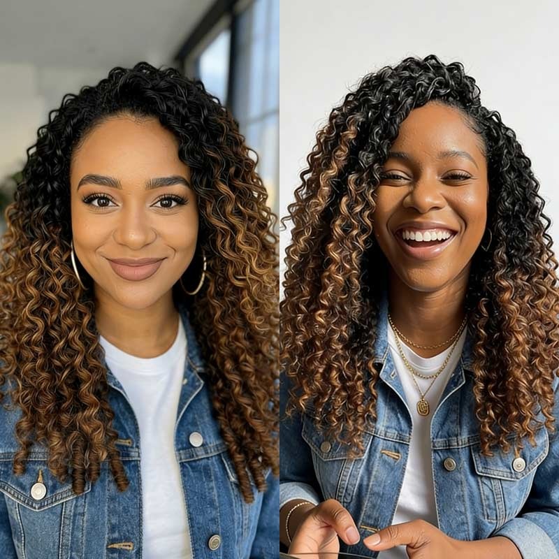 Onimehair 16A Burmese curly feather crochet hair extensions in #T1B/30, natural soft human crochet braids for women